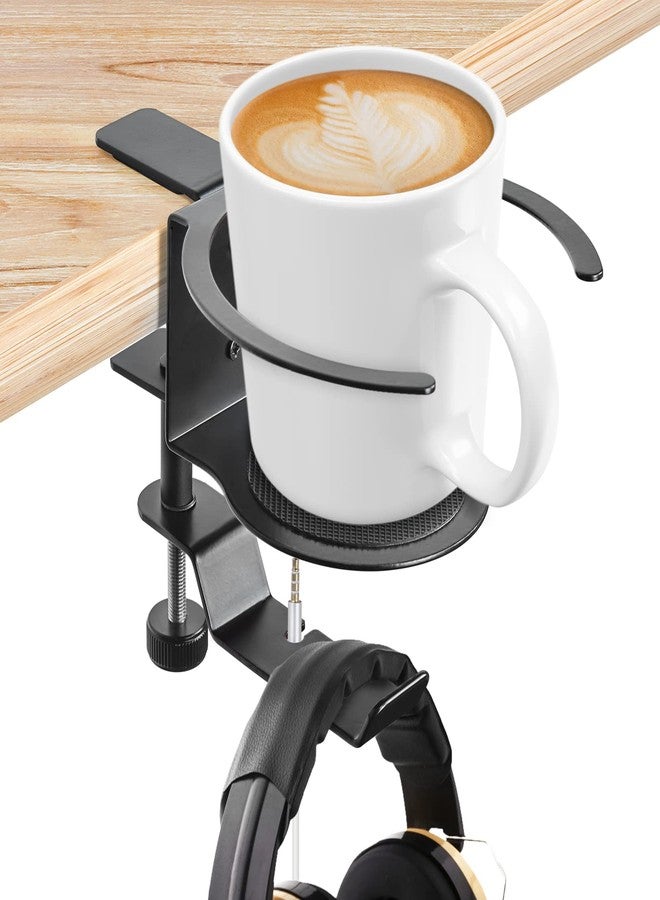 LBTING 2-in-1 Adjustable & 360 Rotating Office Gaming Accessories for Under Desk Headphone Stand, Hanging Headset, Holding Coffee Mug, Drinks, Water Bottle - Black - Image 1